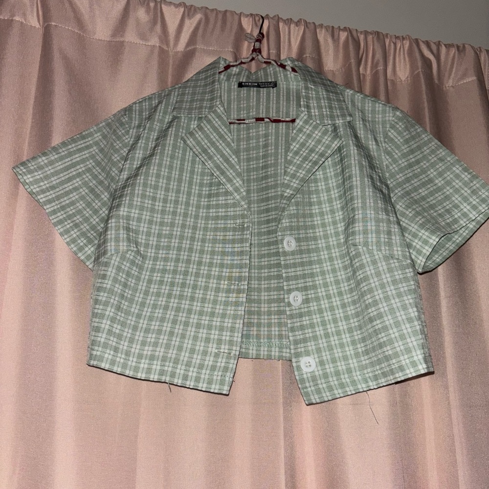 Sage Green Button Up Crop Top